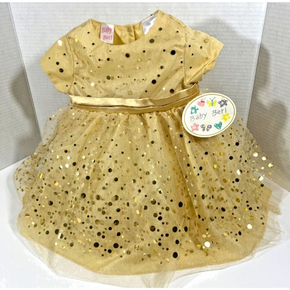 Baby Beri Baby Girl Gold Tulle Sequin Party Dress Size 3 To 6 Months